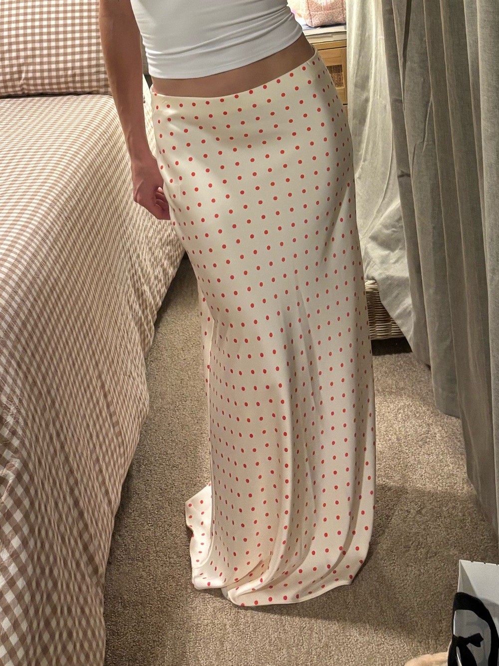 NWT Zara Cream Maxi Skirt with Red Polka Dots Chic Eurosummer Feminine